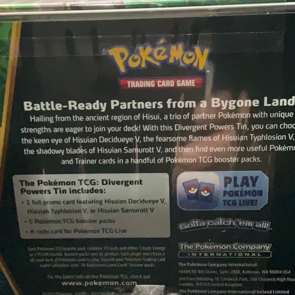 Pokemon 2022 Divergent Powers Collectible Sealed Tin - HISUIAN DECIDUEYE V - Picture 2 of 2